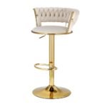 Artiss 2x Bar Stools Gas Lift Velvet Woven Backrest Ivory - Image 7