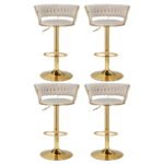 Artiss 4x Bar Stools Gas Lift Velvet Woven Backrest Ivory - Image 3