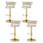 Artiss 4x Bar Stools Gas Lift Velvet Woven Backrest Ivory - Image 7
