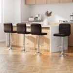 Artiss 4x Bar Stools Leather Gas Lift Brown - Image 7