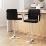 Artiss 2x Bar Stools Leather Gas Lift w/Armrest Black