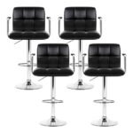 Artiss 4x Bar Stools Leather Gas Lift w/Armrest Black - Image 3
