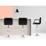 Artiss 4x Bar Stools Leather Gas Lift w/Armrest Black - Image 5