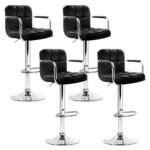 Artiss 4x Bar Stools Leather Gas Lift w/Armrest Black - Image 8