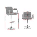 Artiss 2x Bar Stools Fabric Gas Lift w/Armrest Grey - Image 2