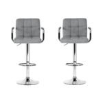 Artiss 2x Bar Stools Fabric Gas Lift w/Armrest Grey - Image 3