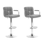 Artiss 2x Bar Stools Fabric Gas Lift w/Armrest Grey - Image 7