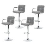 Artiss 4x Bar Stools Fabric Gas Lift w/Armrest Grey - Image 7
