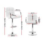 Artiss 2x Bar Stools Leather Gas Lift w/Armrest White - Image 2