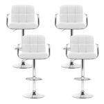 Artiss 4x Bar Stools Leather Gas Lift w/Armrest White - Image 3
