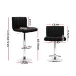 Artiss 2x Bar Stools Gas Lift Leather Chairs Black - Image 2