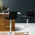 Artiss 2x Bar Stools Gas Lift Leather Chairs Black - Image 7