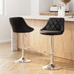 Artiss 2x Bar Stools Leather Padded Gas Lift Stool Black - Image 8