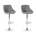 Artiss 2x Bar Stools Leather Padded Gas Lift Grey