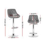 Artiss 2x Bar Stools Leather Padded Gas Lift Grey - Image 2