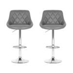 Artiss 2x Bar Stools Leather Padded Gas Lift Grey - Image 3
