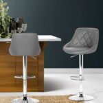 Artiss 2x Bar Stools Leather Padded Gas Lift Grey - Image 7