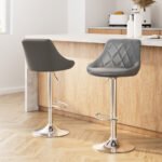 Artiss 2x Bar Stools Leather Padded Gas Lift Grey - Image 8