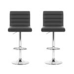 Artiss 2x Bar Stools Padded Leather Gas Lift Grey - Image 3