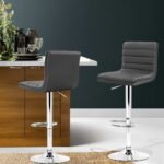 Artiss 2x Bar Stools Padded Leather Gas Lift Grey - Image 7
