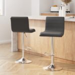 Artiss 2x Bar Stools Padded Leather Gas Lift Grey - Image 8