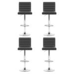 Artiss Set of 4 PU Leather Lined Pattern Bar Stools- Grey and Chrome - Image 3