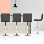 Artiss Set of 4 PU Leather Lined Pattern Bar Stools- Grey and Chrome - Image 6