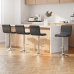 Artiss Set of 4 PU Leather Lined Pattern Bar Stools- Grey and Chrome - Image 7