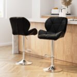 Artiss 2x Bar Stools Gas Lift Padded Leather Black - Image 8