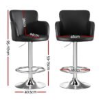 Artiss 2x Leather Bar Stools Swivel Adjustable Gas Lift PU Counter Chairs Black - Image 2