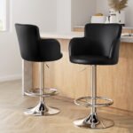 Artiss 2x Leather Bar Stools Swivel Adjustable Gas Lift PU Counter Chairs Black - Image 7