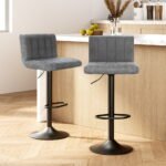 Artiss 2x Bar Stools Vintage Leather Gas Lift Grey - Image 7