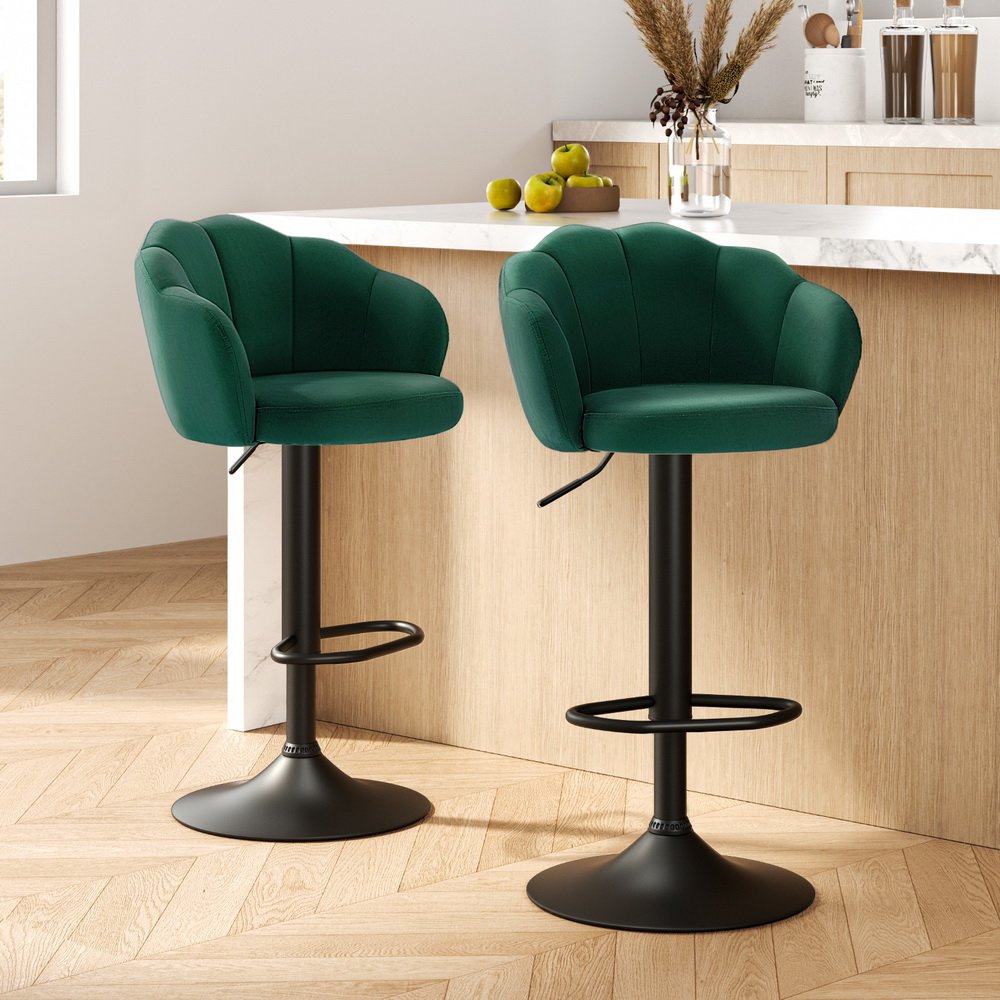 BA-K-9968-GNX2-52847-07.jpg Artiss 2x Bar Stools Gas Lift Velvet Green - Image 1