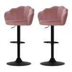 Artiss 2x Bar Stools Gas Lift Velvet Pink - Image 7