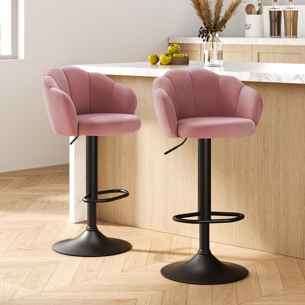 BA-K-9968-PKX2-52845-07.jpg Artiss 2x Bar Stools Gas Lift Velvet Pink - Image 1