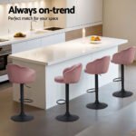 Artiss 4x Bar Stools Gas Lift Velvet Pink - Image 4