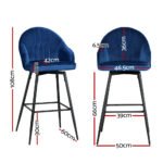 Artiss 2x Bar Stools Velvet Swivel Metal Legs Blue - Image 2