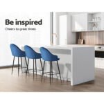 Artiss 2x Bar Stools Velvet Swivel Metal Legs Blue - Image 4