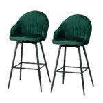 Artiss 2x Bar Stools Velvet Swivel Metal Legs Green - Image 7