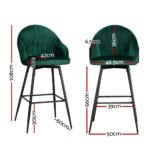 Artiss 2x Bar Stools Velvet Swivel Metal Legs Green - Image 2