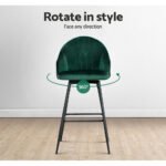 Artiss 2x Bar Stools Velvet Swivel Metal Legs Green - Image 6