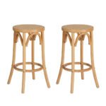 Artiss 2x Bar Stoosl Rattan Seat Wooden - Image 7
