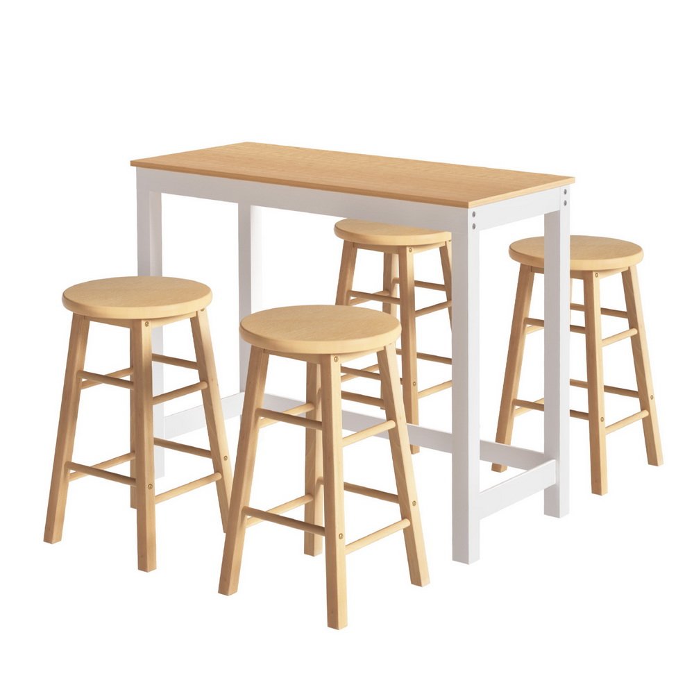 BA-TAB-CHR-SET-NT-202503281538-00.jpg Artiss Bar Table and Stools Set Dining Desk Kitchen Chairs Cafe Pub - Image 1