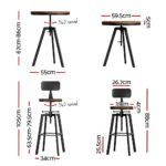 Artiss Bar Table and Stools Set Dining Desk Industrial Kitchen Chairs Cafe Pub - Image 2