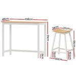 Artiss Bar Table and Stools Set Dining Desk Solid Wood Kitchen Chairs Cafe Pub - Image 2
