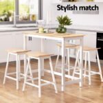 Artiss Bar Table and Stools Set Dining Desk Solid Wood Kitchen Chairs Cafe Pub - Image 5