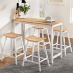 Artiss Bar Table and Stools Set Dining Desk Solid Wood Kitchen Chairs Cafe Pub - Image 8