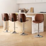 Artiss 4X Bar Stools Bentwood Adjustable Kitchen Counter Chair Leather Brown - Image 7
