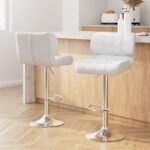 Artiss 2x Bar Stools Gas Lift Leather Padded White - Image 8