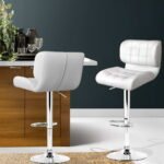 Artiss 2x Bar Stools Gas Lift Leather Padded White - Image 7